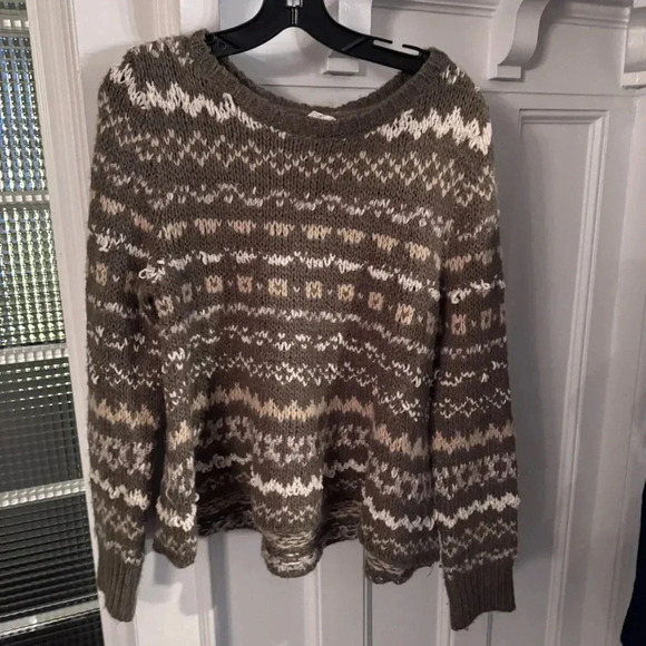 Free People Through the Storm Fair Isle Knit Sweater Sz M Taupe - Picture 10 of 10